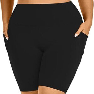OTOS Activewear Biker Shorts High Waist Running Pockets Plus Size Blk 2XL